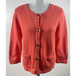 Jeanne Pierre Women's Coral Button Cardigan w/ Pockets Cotton Sweater Small EUC